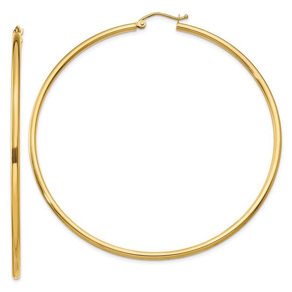 2mm x 65mm 14k Yellow Gold Classic Round Hoop Earrings - Picture 1 of 5